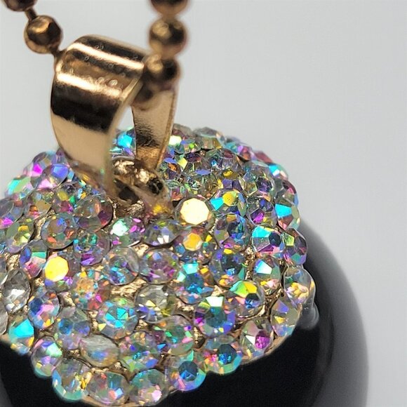 Large Ball Bead Long Necklace, Black Crystal Ball Bead Necklace - Picture 8 of 9